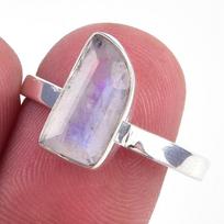 Natural Rainbow Moon Stone Gemstone Handmade 925 Sterling Silver Ring S.9 m3t58 gray