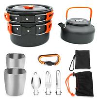 Outdoor Camping Teapot Suits Cookware Pot Sets Portable Picnic Cooking Set Orange handle black