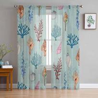 Coral Kelp Shell Conch Tulle Window Curtains for Bedroom Luxury Home Decor Drapes in Living Room Chiffon Panels 135W x 114H(cm)
