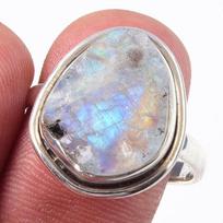 Natural Rainbow Moon Stone Gemstone Handmade 925 Sterling Silver Ring S.9 W6d50 gray