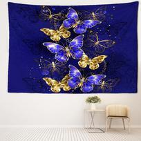 Violetinės ir auksinės drugelio gobelenas Sienų dekoras Bohemiškas paprastas hipių estetika Kambario miegamojo namų dekoras 95x70CM blue