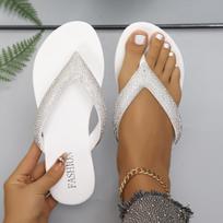 Summer Rhinestone Slippers Women Flip Flops  New Korean Crystal Flats Outdoor Indoor Luxury Brand Design Sandals Woman Bling 43 brown