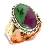 Ruby In Zoisite Lab-Created 925 Sterling Silver Jewelry Two Tone Ring S.9.5 D1C85