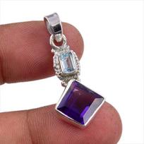 Natural Amethyst,Blue Topaz Gemstone 925 Sterling Silver Gift Pendant 1.50  b2I11