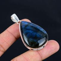 Labradorito brangakmenio pakabukas, tvirtas 925 sterlingo sidabro pakabukas, papuošalas, dovana unisex blue