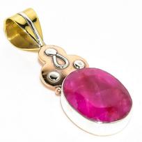 Red Ruby(Simulated) Handmade 925 Sterling Silver Two Tone Pendant 1.75  W5g39