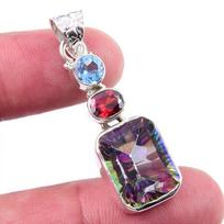 Natural Mystic Topaz,Garnet 925 Solid Sterling Silver Jewelry Pendant 1.75  S0J01