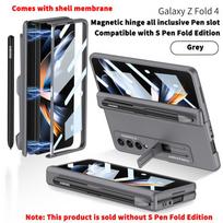Skirta Samsung Galaxy Z Fold 5 4 3 5G dėklas su magnetiniu vyriu ir rašiklio laikikliu, dangtelis su priekinio ekrano stiklo plėvele, skirta Z Fold4 Fold5 For Galaxy Z Fold 3 pilka