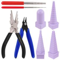 8Pcs Wire Looping Tool Set Including 2Pcs Wire Looping Mandrel 6-in-1 Bail Making Pliers 4 Shapes Quilling Border DIY Portable