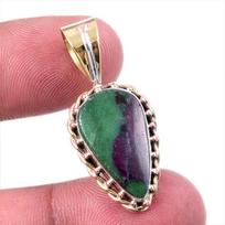 Ruby In Zoisite Lab-Created 925 Sterling Silver Gift Two Tone Pendant 1.25  Q1N05