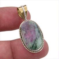 Ruby In Zoisite Lab-Created 925 Sterling Silver Gift Two Tone Pendant 1.50  B7r18