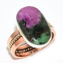 Ruby In Zoisite Lab-Created 925 Sterling Silver Jewelry Two Tone Ring S.8.5 G5k43