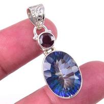Natural Mystic Topaz,Garnet 925 Solid Sterling Silver Jewelry Pendant 1.50  e7I59