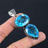 Blue Topaz Gemstone Pendant Solid 925 Sterling Silver Pendant Jewelry Gift For Unisex LG-010