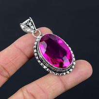 Pink Topaz Gemstone Pendant Solid 925 Sterling Silver Pendant Jewelry Gift For Unisex LG-020