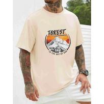 Men's Casual Oversize T-shirt Letter Printed Tee Multiple Color O-neck Men Top S smėlis