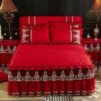 Prabangi dygsniuota paminkštinta lovos sijonas šlifuotas minkštas pastorintas lovatiesė 1 vnt nėriniuotu kraštu lovatiesė be pagalvės užvalkalo 2pcs pillowcase red