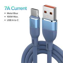 VAORLO 7A USB į Type-C įkrovimo laidas Super Charge, skirtas Xiaomi Huawei QC3.0 greitai įkrauti duomenų perdavimo telefono linijai mėlyna