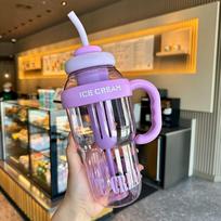 1300 ml didelės talpos sportiniai vandens buteliai Mieli nešiojami šiaudiniai vandens buteliai, skirti lauko sportui kelionėms, fitneso gertuvėms violetinė
