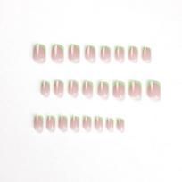 24PCS Press On Fake Nails Short Coffin False Nails French Green Edge And Fresh Square Nail 10ml One Size white