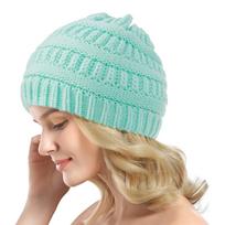 Women Knit Slouchy Twists Knitting  Chunky Baggy Hat Winter Soft Warm Ski Cap žalia