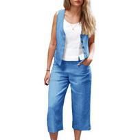Office Vest Outfit Fashion Colorfast Tencel Sisal Pony Vest Sleeveless Seven Pants Set Plus Size XXXXL mėlyna