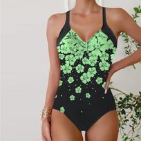 Moteriški maudymosi kostiumėliai Tankini 2 dalių maudymosi kostiumėlis Rose Red Flowers Spausdinti atostogų maudymosi kostiumėliai S žalia