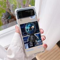 Luxury Case For Samsung Galaxy Z Flip 3 4 5G Funda Z Flip3 Clear PC Hard Shockproof Back Phone Coque Mechanical Astronaut Space Samsung Z Flip