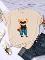 Fashion Teddy Bear Rich Woman T-Shirt Street Hip Hop Short Sleeves Personality Hip Hop T Shirt O-Neck Breathable Summer Tees XXXL balta