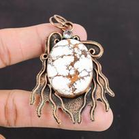 Wild Horse Magnesite Pendant White Topaz Pendant Copper Pendant Jewelry For Gift Women Pendant Handmade Pendant Real Gemstone Copper Jewelry