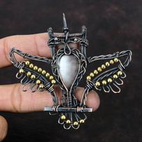 Black Mother Of Pearl Copper Pendant Wire Wrapped Pendant Handmade Pendant Copper Wire Owl Jewelry Engagement Gift Original Gemstone Pendant gray