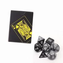 Deck of Playing Cards and 7 Dice Set  Plastic Waterproof and Wear-resistant Playing Cards  Silver and Black Two-color Multi-Sided Numerical Dice juoda