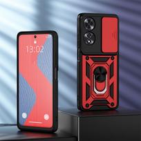 KEYSION Atsparus smūgiams šarvų dėklas, skirtas OPPO A60 Slide Push Pull kameros objektyvo apsauginis žiedas stovas Telefono galinis dangtelis, skirtas OPPO A60 4G for OPPO A60 raudona