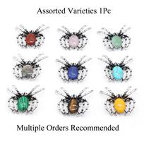 1Pc Natural Stone Spider Pendant, Vibrant Gemstone Inlay, Dual-Purpose Brooch, Crystal Accents Charms for DIY Jewelry Unique Halloween Supplies Craft 1Pc/50×60mm