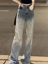Vintage Baggy Gradient New Casual Elegant Jeans Women Y2k Harajuku High Waist Denim Trousers Female Retro Fashion Aesthetic Wide Pants S mėlyna