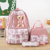 Large-capacity Schoolbag Female Cute Bear Backpack Lunch Box 5-piece Travel Backpack 44x30x14cm žalia