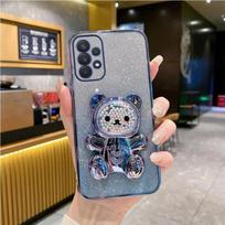 For Huawei Pura 70 Cute Bear Holder Bracket Glitter Plating Phone Case On for Huawei Pura 70 Pro Plus Pura70 Ultra Stand Cover Huawei Pura 70 mėlyna