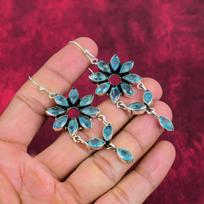 Blue Topaz Gemstone Handmade 925 Sterling Silver Wedding Jewelry Earring For Thanksgiving 3.03 Inches mėlyna