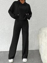 Women's Autumn Tops Wide Leg Pants Sets Fashion Elegant Temperament Pullover Two Piece Knitting Set Clothes XS pilka