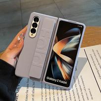 Luxury Matte Silicone Grip Wrist Strap Phone Case for Samsung Z Fold 6 Z Fold 5 Fold 4 ZFold 3 5G Folding Shockproof Hard Back Cover For Samsung Z Fold 3 šviesiai violetinė spalva
