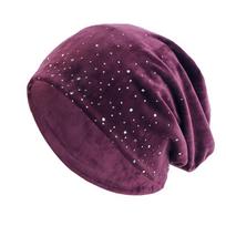 Rudens žieminė aksominė musulmoniška turbaninė kepurė moterims, moteriškos deimantinės kaukolės, minkštos šiltos skarelės kepuraitės. One Size black
