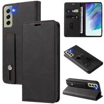 Samsung S21 FE Leather Case with Wrist Strap and Magnetic Closure - Compatible with A22 5G, S20, S10, A51 - Protective Cover NOTE 20 ULTRA juoda