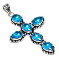 Blue Topaz Gemstone Handmade 925 Sterling Silver Jewelry Pendant 3.47  r2f33