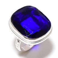 London Blue Topaz Gemstone Handmade 925 Sterling Silver Jewelry Ring Size 9 T0O58
