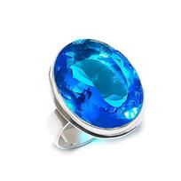 Swiss Blue Topaz Gemstone Handmade 925 Sterling Silver Jewelry Ring Size 7 Q6W38