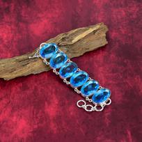 Blue Topaz Bracelet, 925 Solid Sterling Silver Gemstone Jewelry, Handmade Bracelet, For Thanksgiving Adjustable with 8 inches mėlyna