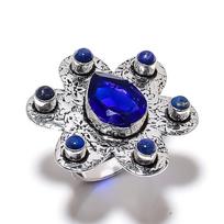 Blue Topaz, Lapis Gemstone Handmade 925 Sterling Silver Jewelry Ring Size 9 Q3e10