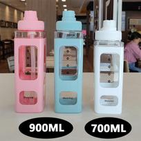 700/900ml Summer Water Bottle with Straw clear scale,Sport Plastic Portable School Drinking Bottle for Student Cute Juice Tea Water Cups 700ml rožinė