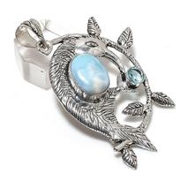 Natural Larimar, Topaz Gemstone 925 Sterling Silver Jewelry Pendant 2.56  K3K06