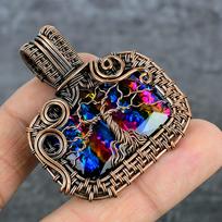 Natural Mystic Topaz Gemstone Copper Wire Wrap Jewelry Pendant 2.05  b3t02
